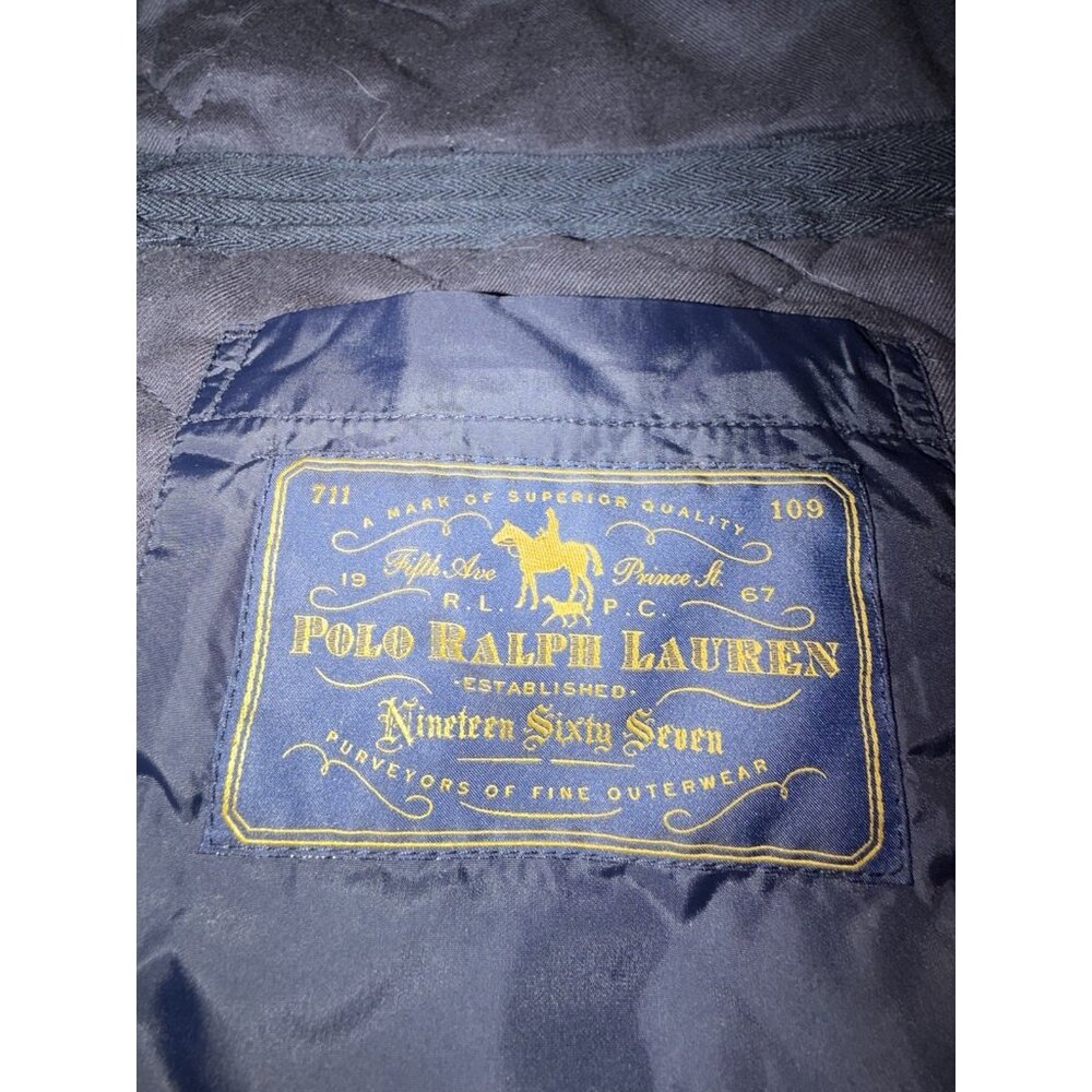 Polo Ralph Lauren Quilted Field Jacket Navy Mens M Leather Trim 44” Chest - Picture 9 of 13